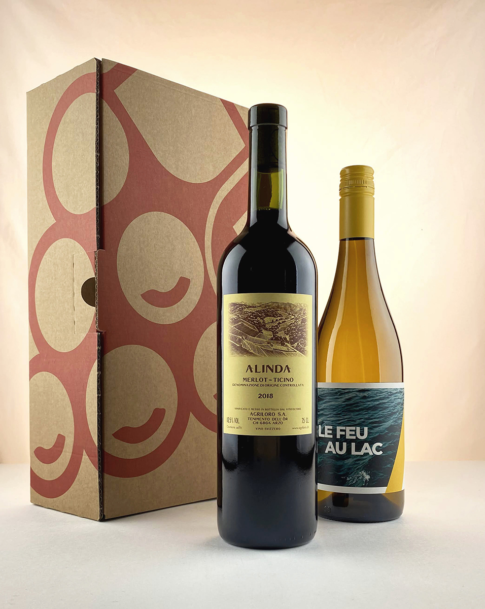Geschenkbox des Swiss Wine Club – zwei Flaschen Schweizer Wein